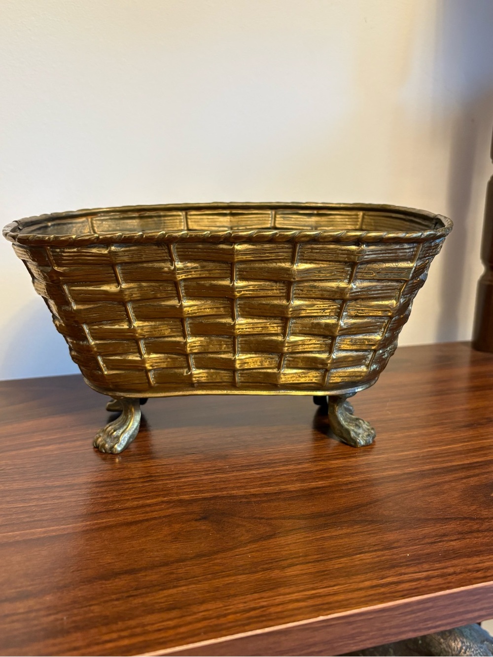 Vintage Brass Basket Planter on Claw Feet